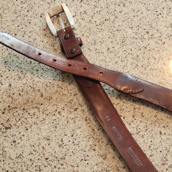 Brighton Mens Wooden Bead Genuine Leather Brown Braided Belt Silver Buckle✨️44 - Picture 6 of 12